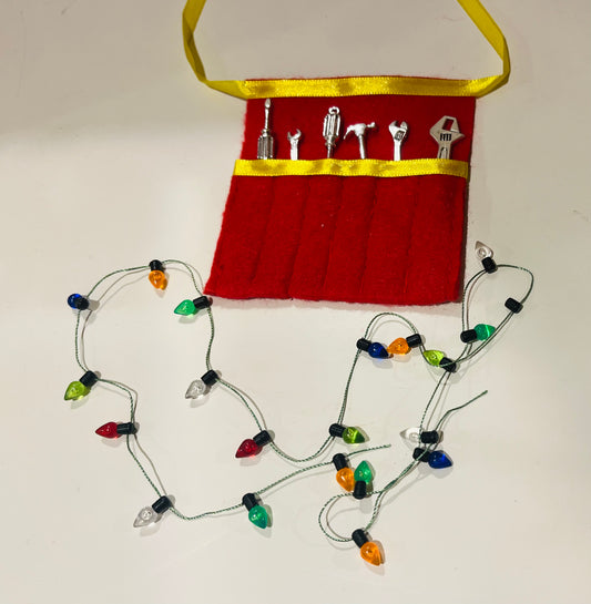 Handyman tool belt + tools + string of lights